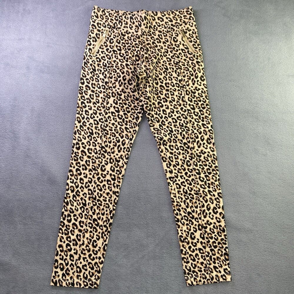 Cherokee Leggings Girls XL Leopard Print Front stitch Stretch Faux Zipper Pocket